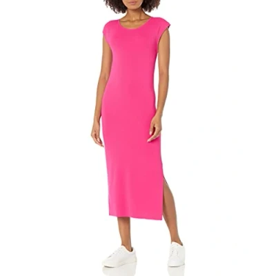 Image of The Drop Women’s Laila Power Shoulder Twist back Midi Sweater Dress, Hot Pink, S