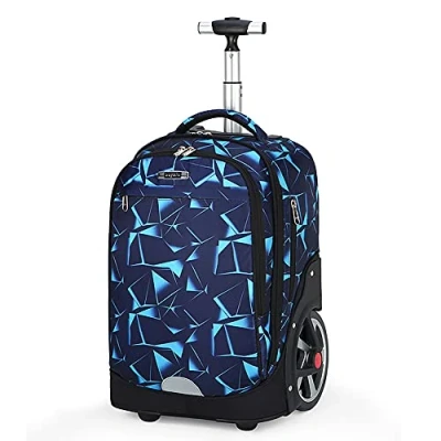 Image of ANSIEDIO Boys Trolley School Bag, Waterproof Rucksack Backpack Bookbag Bag with Wheels (Geometric Triangle)