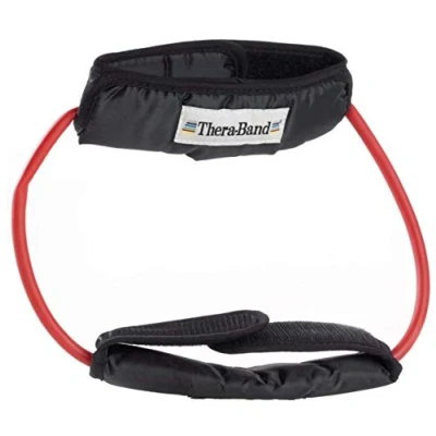 Image of THERABAND Resistance Tubes, Professional Latex Elastic Tubing with Handles For Physical Therapy, Lower Pilates, At Home Workouts, Rehab, 12 Inch, Padded Cuffs, Red