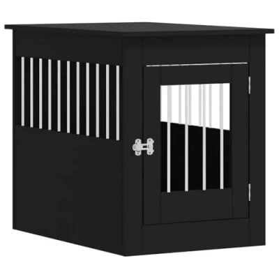 Image of &quot;vidaXL Black Engineered Wood Dog Crate Furniture with Lockable Door, Dual Function as Stylish End Table and Pet Kennel, Ventilated Design Adjustable Side Door&quot;