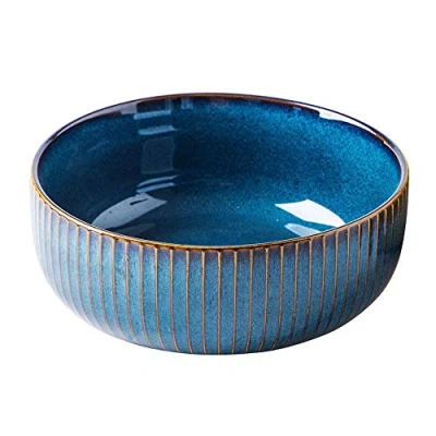 Image of Large Salad Bowl, 1800ml Bowl Porcelain Fruit Serving Bowls, Stylish Blue Handmade Round Soup Bowl,Bowl for Soup,Salad,Cereal,Ramen(21cm/63oz)