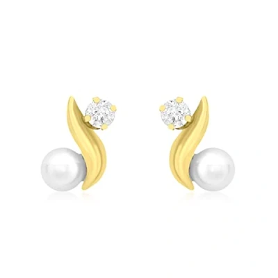 Image of Carissima Gold Women&#039;s 9 ct Yellow Cubic Zirconia and Pearl Kiss Stud Earrings