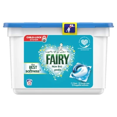 Image of Fairy Non Bio Washing Liquid Laundry Detergent, 15 Pods, Count (Pack of 1)