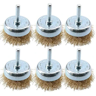 Image of 6 Pack 50mm Steel Wire Cup Brush For Drills Brass Coated Rust Paint Remover