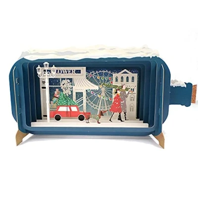 Image of Message In A Bottle Xmas Shopping Pop Up Christmas Greeting Card By Alljoy Cards XMIB020