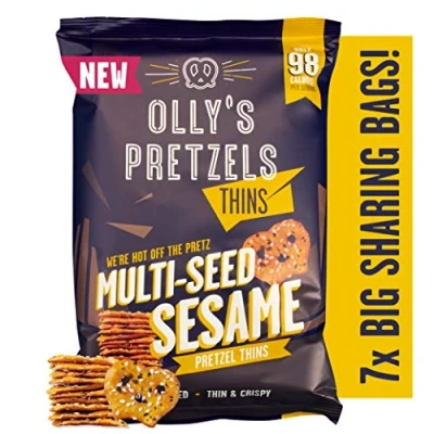 Image of OLLY&#039;S Pretzel Thins: Multi Seed Sesame (7 x 140g) BIG Sharing Bags Vegan Snacks Healthy Crisps Alternative Delicious with All Dips Pack of 7 140g