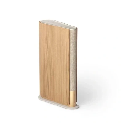 Image of Bang &amp; Olufsen Beosound Emerge Compact Slim Bookshelf Home Speaker with Bluetooth, WiFi and Ultra Wide Sound, Cradle to Certified Circular Gold Tone