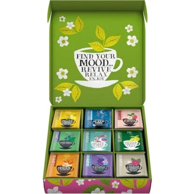 Image of Clipper Tea Organic Herbal &amp; Green Selection Gift box Organic, Eco Friendly Fair Trade Assorted Individually Wrapped Bags 1 Sampler with 45 Unbleached