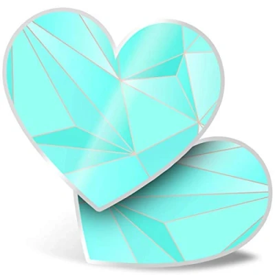 Image of 2 x Heart Stickers 7.5 cm Teal Green Art Deco Triangles Geometric Laptop Tablet Luggage Scrapbook #24290