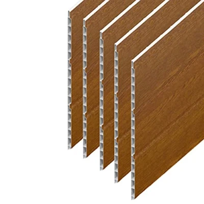 Image of uPVC Hollow Soffit Cladding Panels Golden Oak Plastic Board 5 Metre Length x 300mm Wide Pack