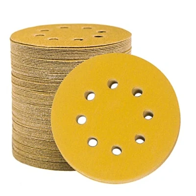 Image of STEBRUAM 100pcs 125mm sanding discs, discs pads for Random Orbital Sander and All Oscillating Tools, yellow Hook Loop 150 Grit 8 Hole 5 Inch Round