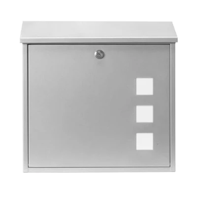 Image of Burg Wachter MB08S Aire Wall Mounted Galvanised Steel Lockable Weatherproof Post Box Silver 37x36x11cm