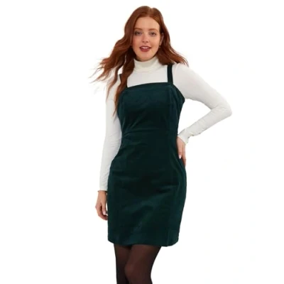 Image of Joe Browns Women&#039;s Fashion Cutout Hem Cord Pinafore Mini Dress, Regular Fit, Dark Green, UK 16