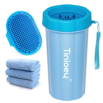 Image of Tinioey Dog Paw Cleaner for Large Dogs (with 3 Absorbent Towels &amp; Bath Brush), Washer Muddy Cleaner, Pet Foot