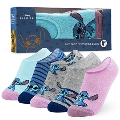 Image of Disney Socks Girls No Show 5 Pack Invisible Low Cut Socks, Gifts (Grey/Blue)
