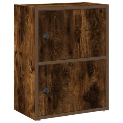Image of vidaXL Bookcase Smoked Oak 40x24x52cm Engineered Wood Modern Bookshelf with Shelves &amp; Doors, Freestanding Storage Cabinet for Living Room/Office