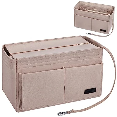 Image of Ropch Handbag Organiser Insert, Felt Insert Bag in Organizer with Detachable Zipper Cover Perfect for Speedy Neverfull Tote,Beige M