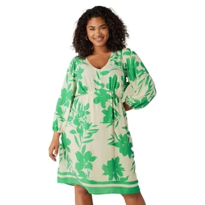 Image of EVANS Curve &amp; White Floral Print Midi Dress Women&#039;s Plus Size