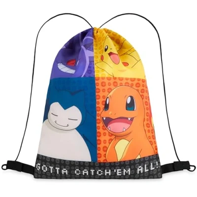 Image of Pokemon Kids Drawstring Bag Pikachu String Swim for School, Sports, PE (Multi)