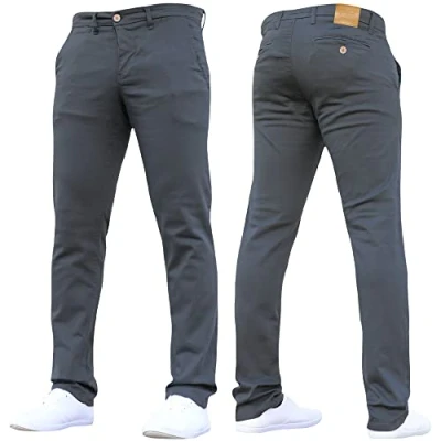 Image of Crosshatch Mens &#039;Brooks&#039; Stretch Chino Slim Fit Leg Trousers Jeans by JeanBase Charcoal 38W X 30L