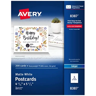 Image of Avery Printable Holiday Invitation Cards for Inkjet Printers, 4.25&quot; x 5.5&quot;, 200 Postcards (8387)