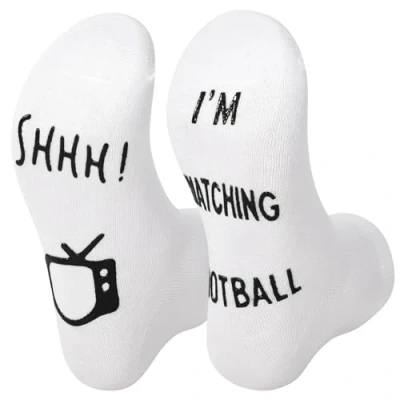 Image of Vinsani &#039;Shhh I&#039;m Watching Football&#039; Funny Ankle Socks, Gift For Football Fans Black