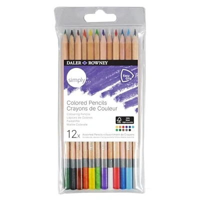 Image of Daler Rowney simply coloured colouring pencils 12 assorted colours set
