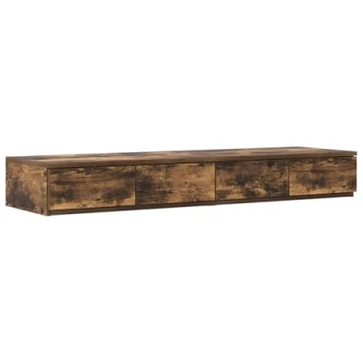 Image of vidaXL Smoked Oak Bedside Table/Nightstand with 4 Drawers Engineered Wood, Brown Bedroom/Indoor Use 120x36.5x16.5 cm