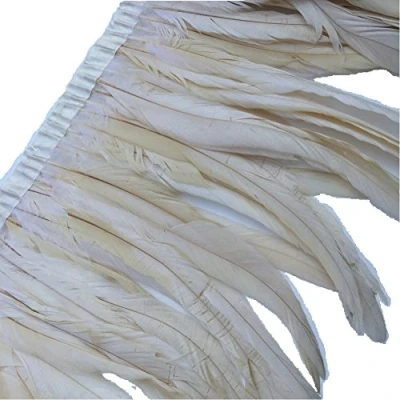 Image of Sowder Rooster Hackle Feather Fringe Trim 10 12inch in Width Pack of 1 Yard(Ivory)