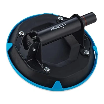 Image of Relaxdays Vacuum Lifter, Glass, Tile &amp; Slab Transport, Up to 120 kg, Suction Holder, Black and Blue, 1 Item