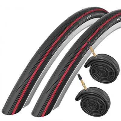 Image of 2x Schwalbe Lugano 700c x 25 Road Racing Bike Tyres &amp; Presta Tubes Red