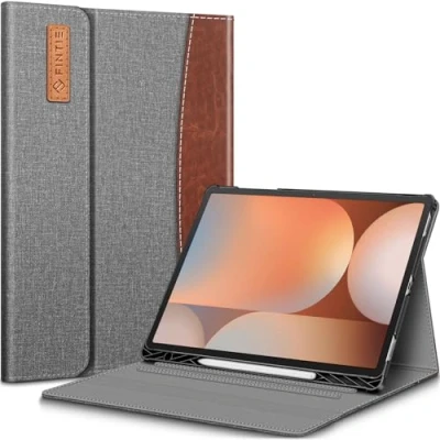 Image of Fintie Case for Samsung Galaxy Tab S10 Plus 2024/ S9 FE 5G 12.4 Inch 2023 with Built in S Pen Holder, Multiple Angle Portfolio Business Cover Pocket Auto Sleep/Wake, Gray/Brown
