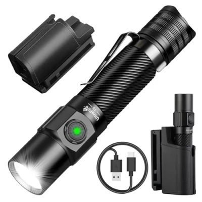 Image of ULTRAFIRE T5 Tactical Torch with Holster, 1800 High Lumen Rechargeable LED Duty Belt Holder, Police Flashlight Dual Switch for Law Enforcement, Security, Patrols