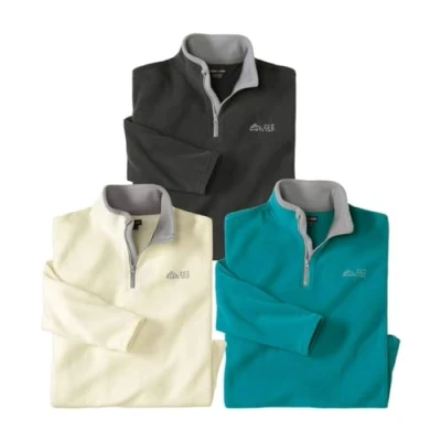 Image of ATLAS FOR MEN Pack of 3 Microfleece Mens Half Zip Fleece Everyday Jumpers Walking Hiking Micro Jumper Small to Big and Tall UK Sizes S 4XL