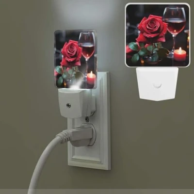 Image of Bright Plug in Night Light Romantic Red Rose NightLights into Wall Dusk to Dawn Sensor Soft White Automatic for Bathroom Hallway