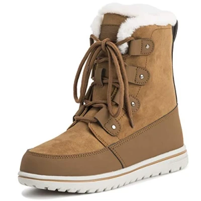 Image of Polar Boot Womens Quilted Short Snow Winter Faux Fur Warm Durable Waterproof Boots, 9 UK, Tan Suede