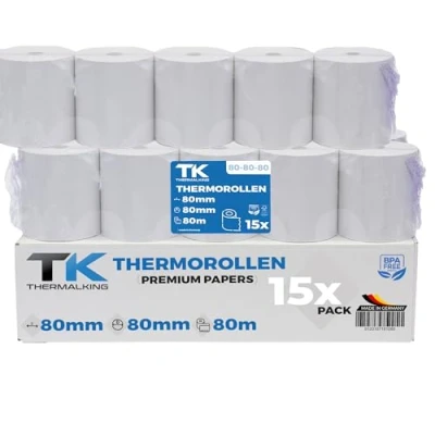 Image of 15 Rolls of Premium Thermal Paper 80mm x 12mm Certified for Checkout Printer like Epson, IBM, Metapace etc.