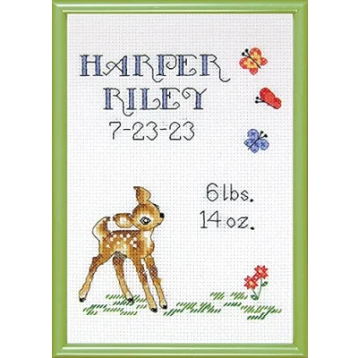 Image of Janlynn Tobin Counted Cross Stitch Kit 5&quot;X7&quot; Baby Deer Sampler (14 Count)