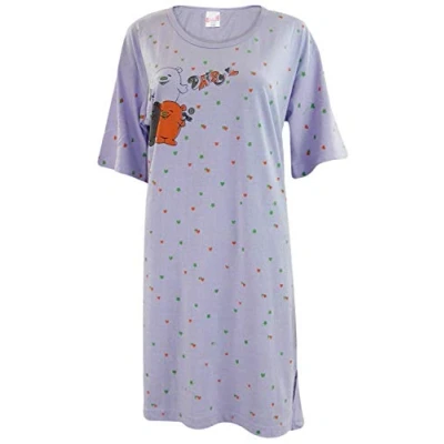 Image of True Face Ladies Nightdress Night Shirt Dress Womens Nighties Nightshirt Pyjamas Cotton Daisy (Laylic, One Size)