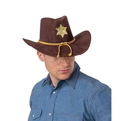 Image of Wicked Adult Unisex Deluxe Brown Suede Sheriff Hat Fancy Dress Accessory