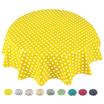 Image of Home Direct Round Oilcloth PVC Wipe Clean Tablecloth 140cm 55&quot; Polka Dot Yellow