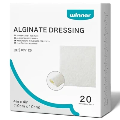 Image of Winner Medical Calcium Alginate Wound Dressing Pads 10 x cm (Box of 20), Sterile Antimicrobial, Non Stick Padding, Highly Absorbent &amp; Comfortable Flexible Gentle on The Skin, Faster Healing