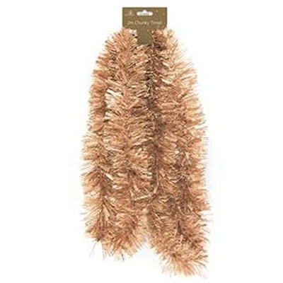 Image of Widdle Gifts Ltd Christmas Chunky Tinsel Tree Room Decoration 3 Lengths 2 Metre Rose Gold