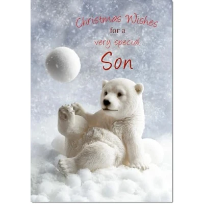 Image of doodlecards Son Christmas Card Polar Bear and Snowball Medium Size for with Plain Envelope