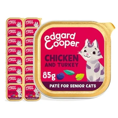 Image of Edgard Cooper Paté for senior cats, (chicken &amp; turkey, 18 x 85g cup), wet food sterilized or active grain Free, fresh meat with natural ingredients, no added sugar