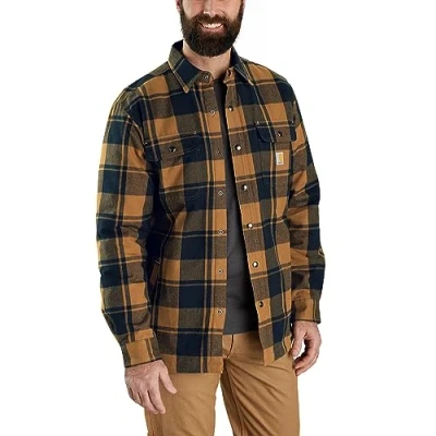 Image of Carhartt 105939 Relaxed Fit Heavyweight Flannel Sherpa Lined Shirt Jac Brown M