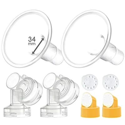 Image of Maymom 34 mm 2X Two Piece Breastshield, Base Connector w/Valve and Membrane Compatible with Medela Breast Pumps; X Large Shield