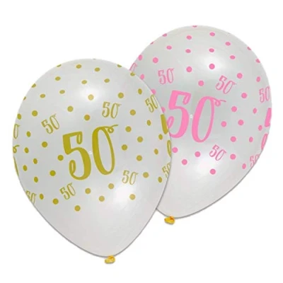 Image of Creative party Clear Print birthday Balloons, 6 50th decorations, premium RB314,30cm (12&quot;)