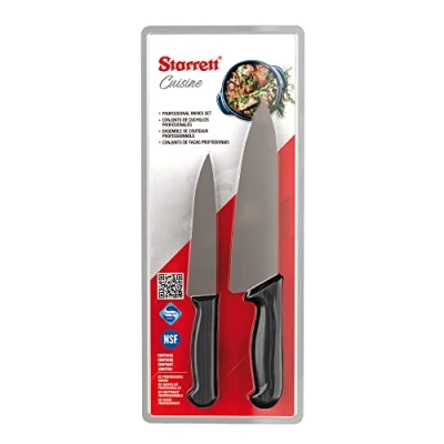 Image of Starrett Stainless Steel Professional Kitchen Chef Knife Set 1 x 6 inch &amp; 8 Knives Black Handle