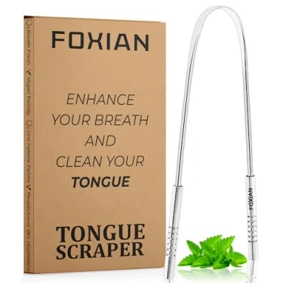 Image of Foxian Tongue Scraper for Oral Health Natural Silver Cleaner Rustproof Use After Toothbrush Fresh Breath Stainless Steel